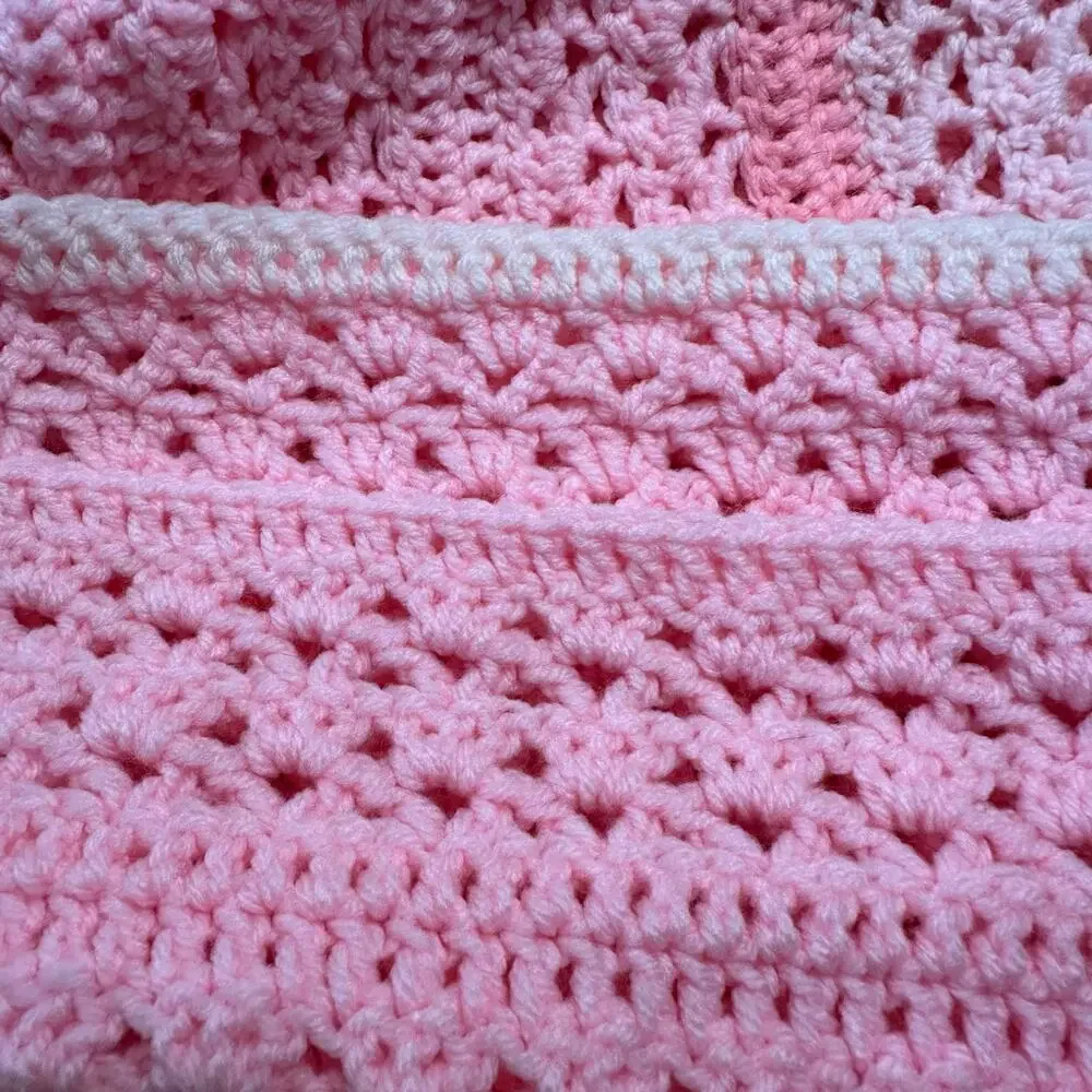 Vintage Hand-Crocheted Pink Gradient Throw Blanket | Soft & Cozy | Handmade